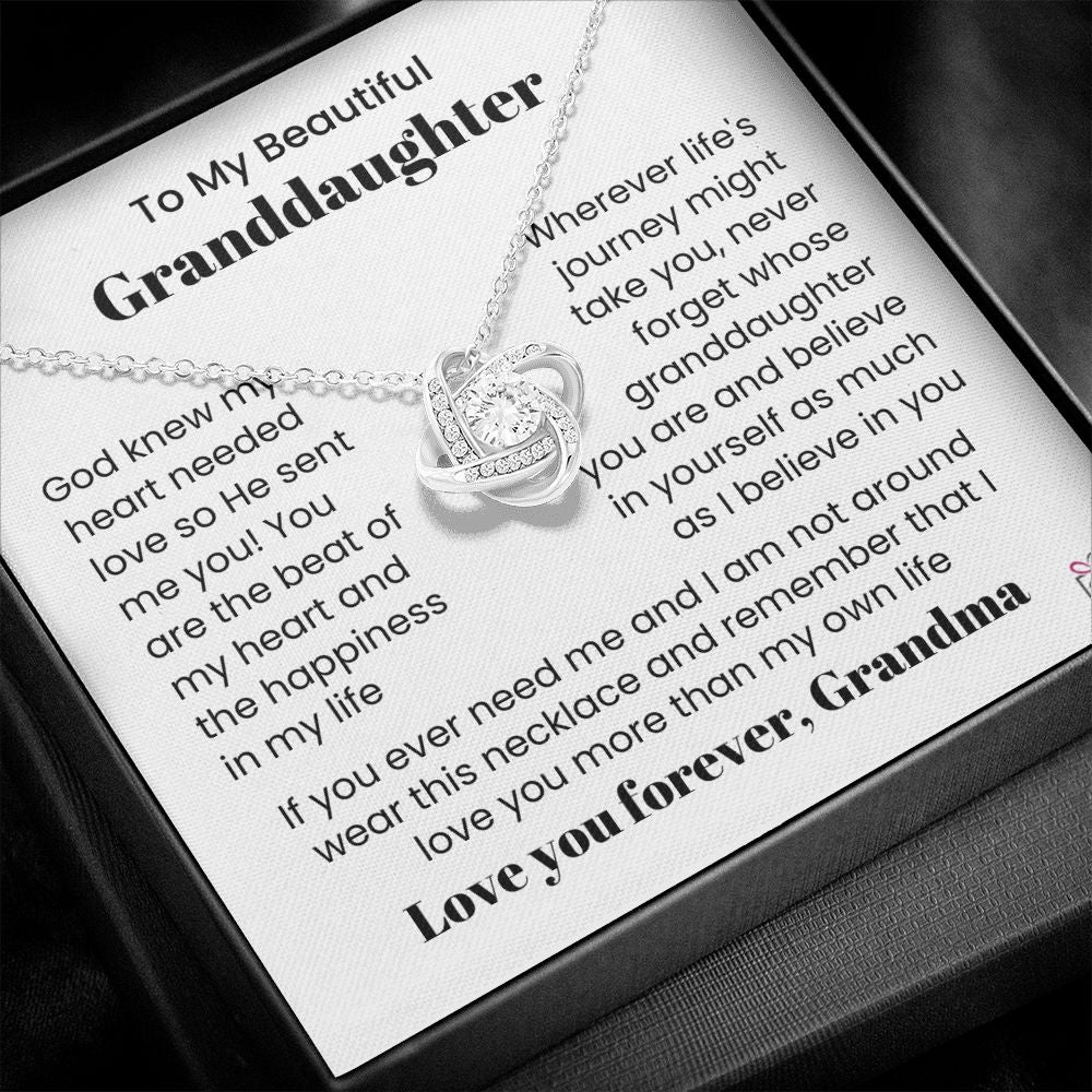 To Granddaughter, from Grandma - God Sent Me You - Love Knot Necklace