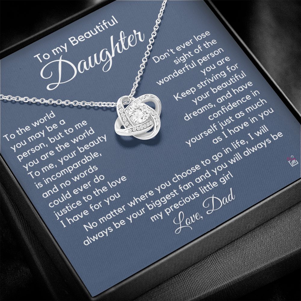 To Daughter, from Dad - To Me You Are The World - Love Knot Necklace PM063