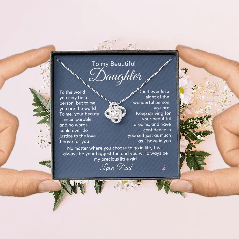 To Daughter, from Dad - To Me You Are The World - Love Knot Necklace PM063