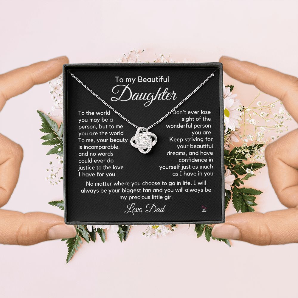 To Daughter, from Dad - To Me You Are The World - Love Knot Necklace -PM055