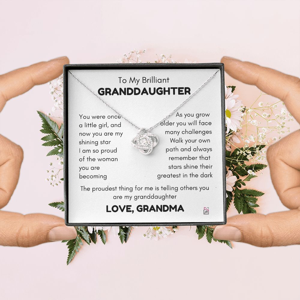 To Granddaughter, from Grandma - My Shining Star - Love Knot Necklace