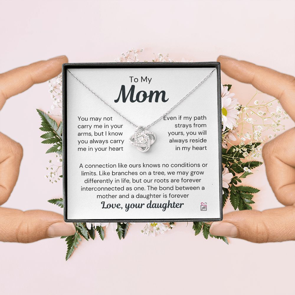 To Mom, from Daughter - You Always Reside In My Heart - Love Knot Necklace