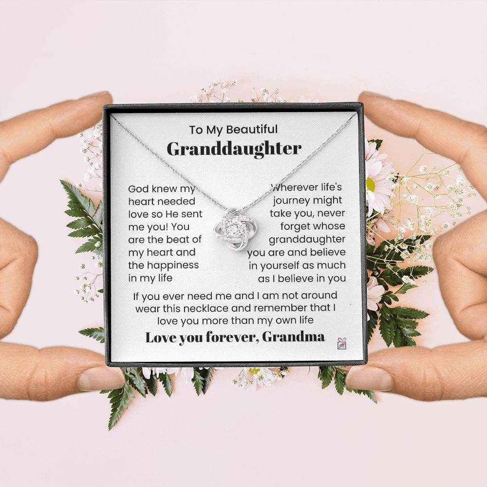 To Granddaughter, from Grandma - God Sent Me You - Love Knot Necklace