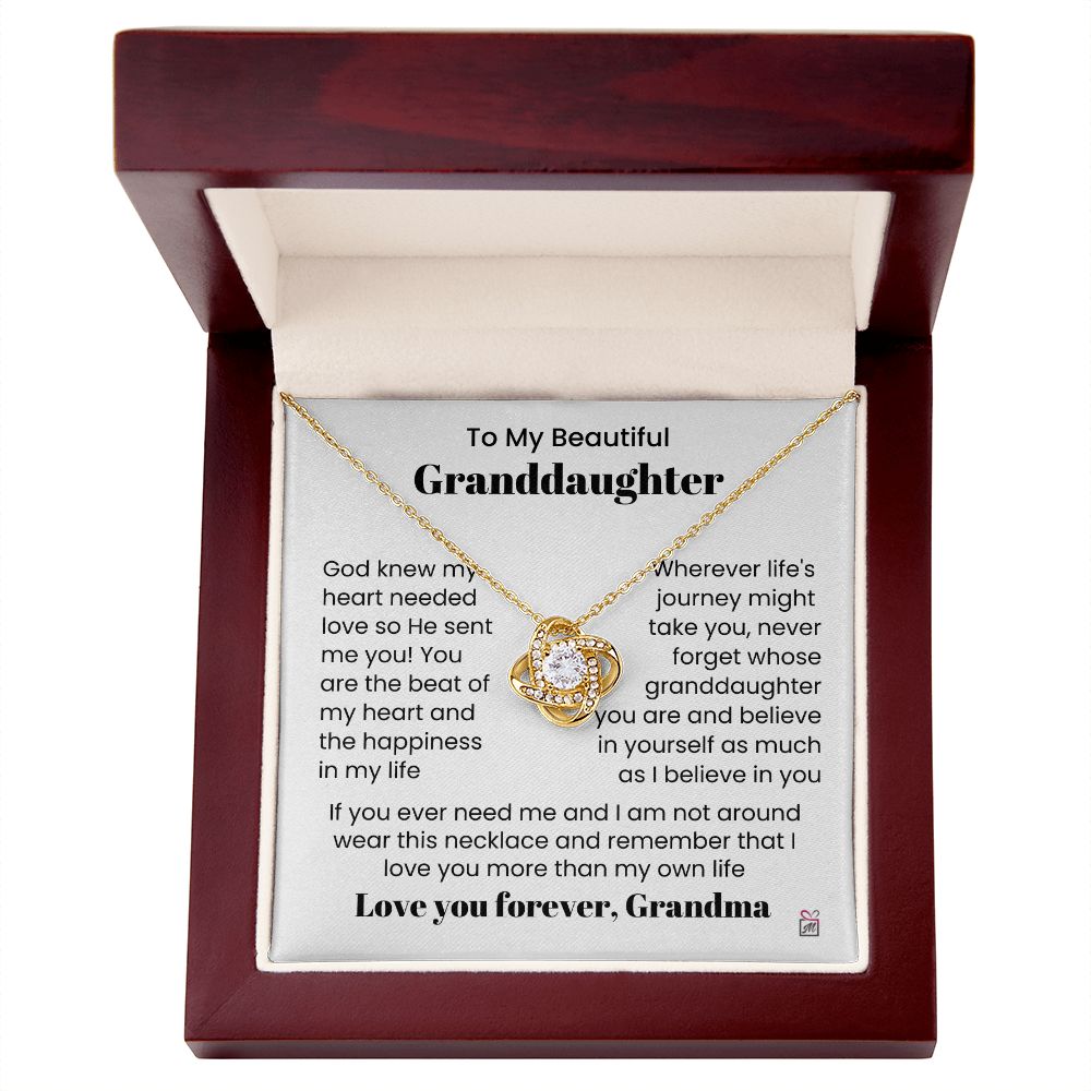 To Granddaughter, from Grandma - God Sent Me You - Love Knot Necklace