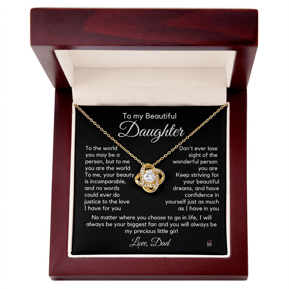 To Daughter, from Dad - To Me You Are The World - Love Knot Necklace -PM055