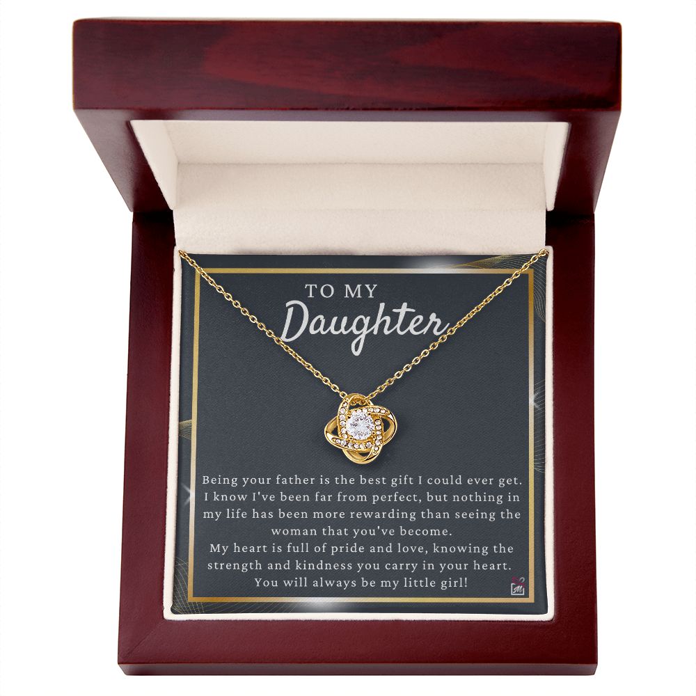 To Daughter from Dad - May Be Far From Perfect - Love Knot Necklace