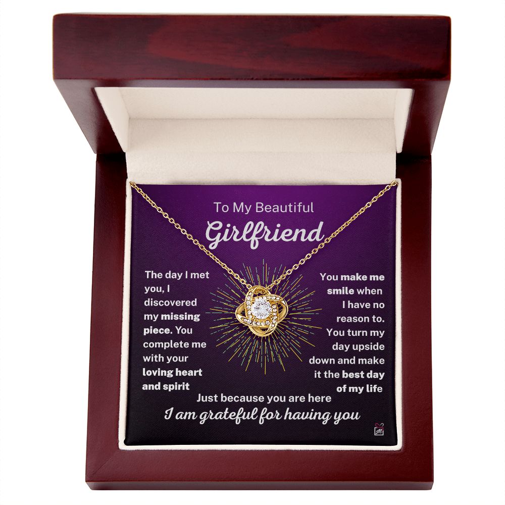 To Girlfriend - You Turn My Day Upside Down - Love knot Necklace