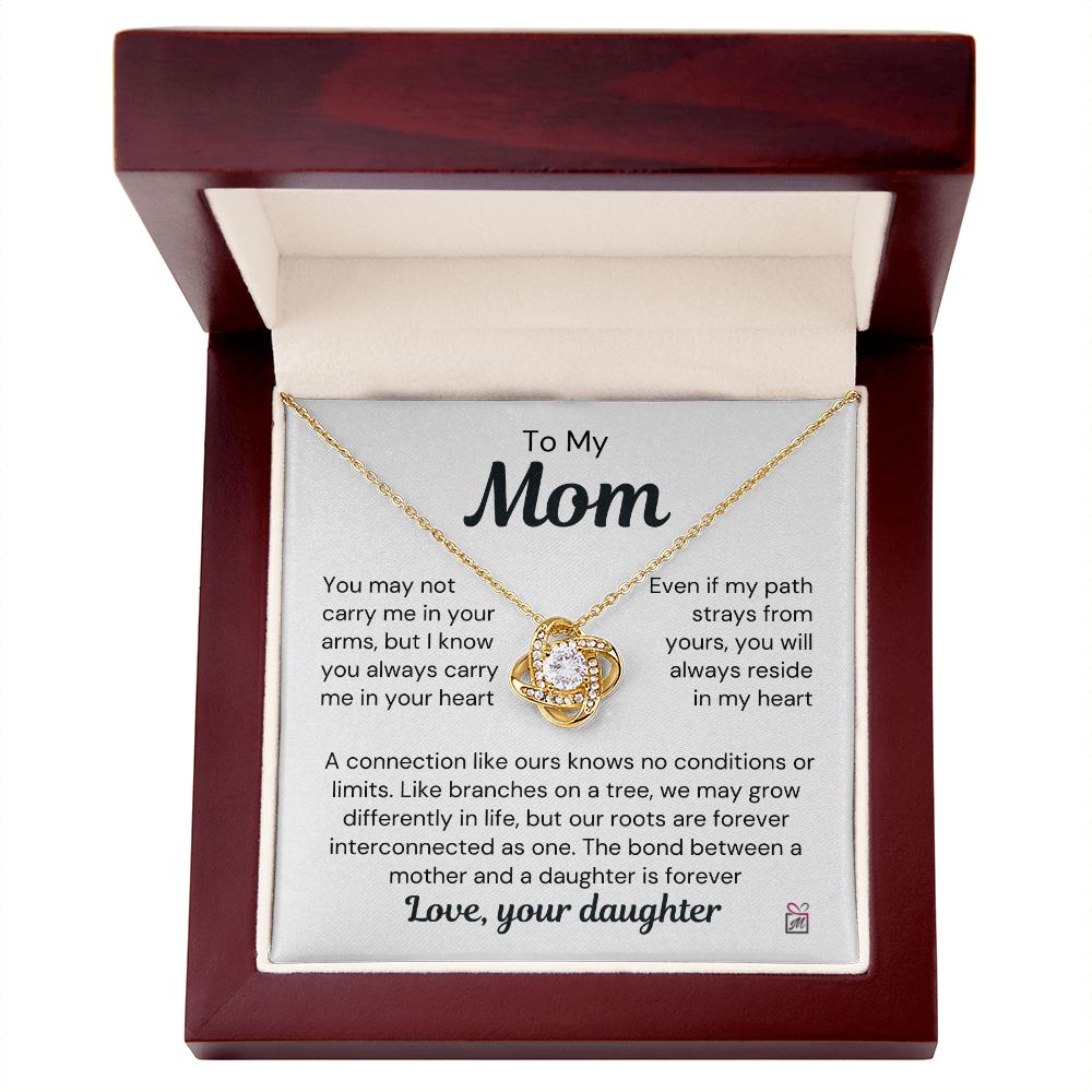 To Mom, from Daughter - You Always Reside In My Heart - Love Knot Necklace