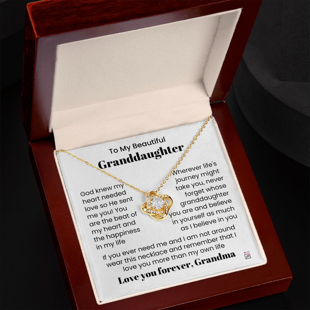 To Granddaughter, from Grandma - God Sent Me You - Love Knot Necklace