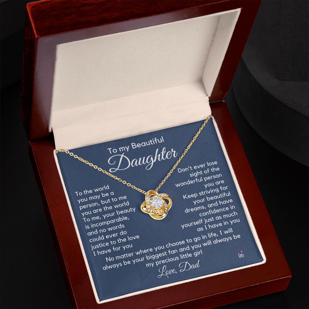 To Daughter, from Dad - To Me You Are The World - Love Knot Necklace PM063