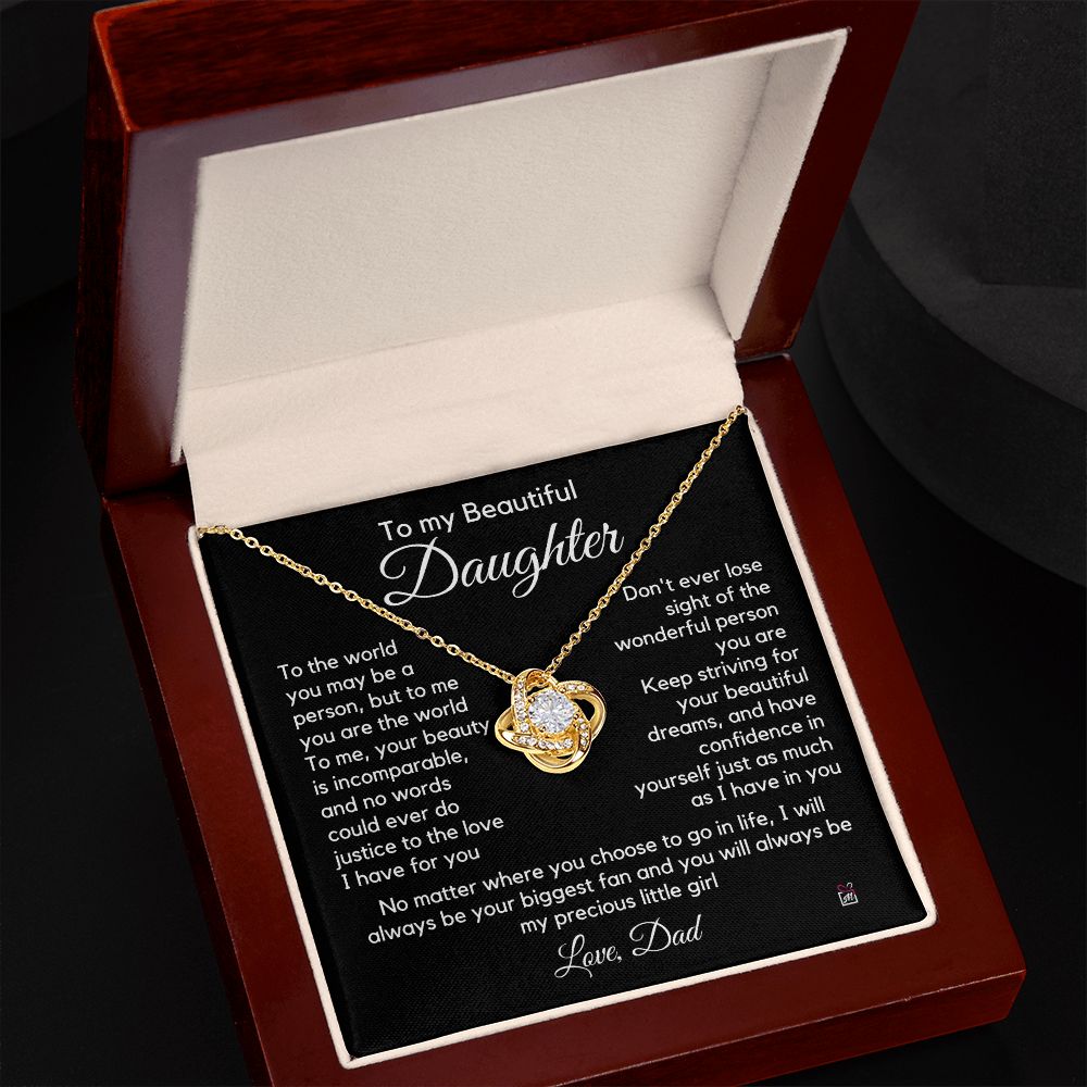 To Daughter, from Dad - To Me You Are The World - Love Knot Necklace -PM055