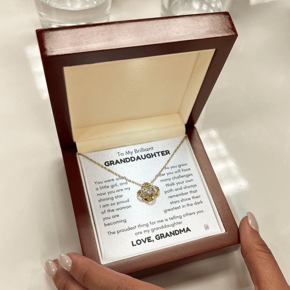 To Granddaughter, from Grandma - My Shining Star - Love Knot Necklace