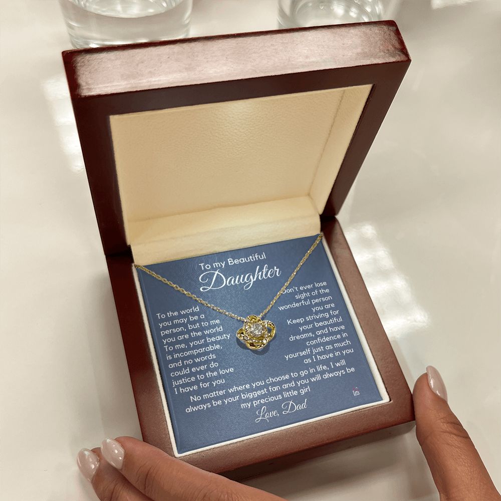 To Daughter, from Dad - To Me You Are The World - Love Knot Necklace PM063
