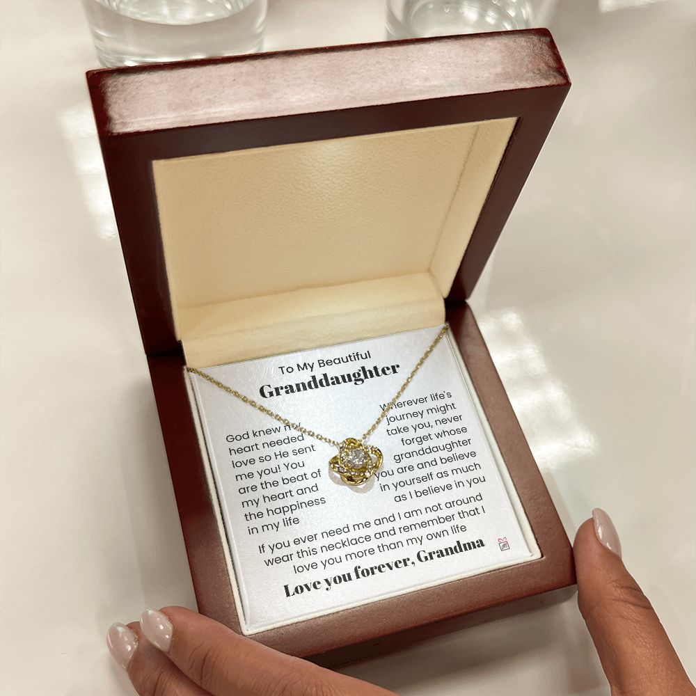 To Granddaughter, from Grandma - God Sent Me You - Love Knot Necklace