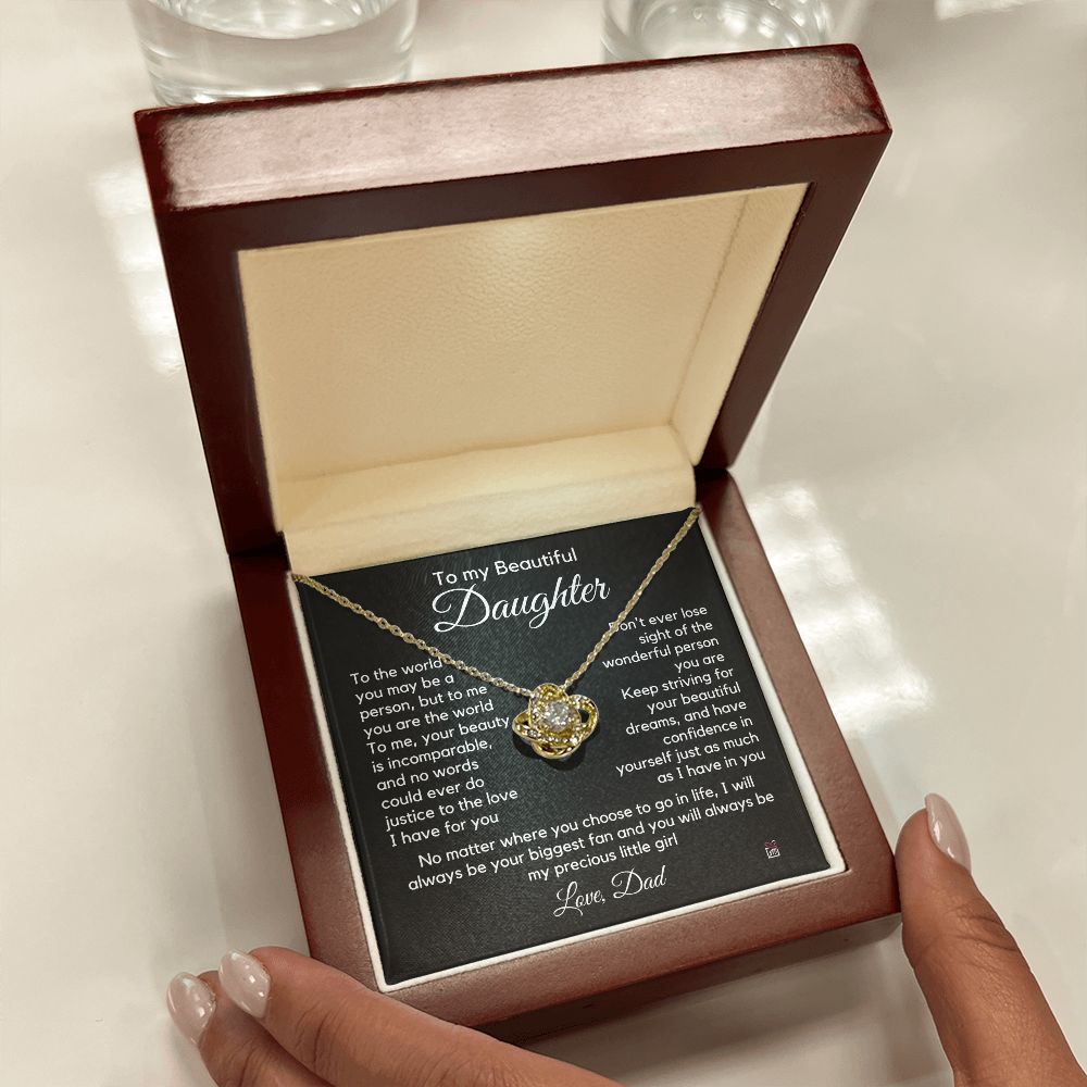 To Daughter, from Dad - To Me You Are The World - Love Knot Necklace -PM055