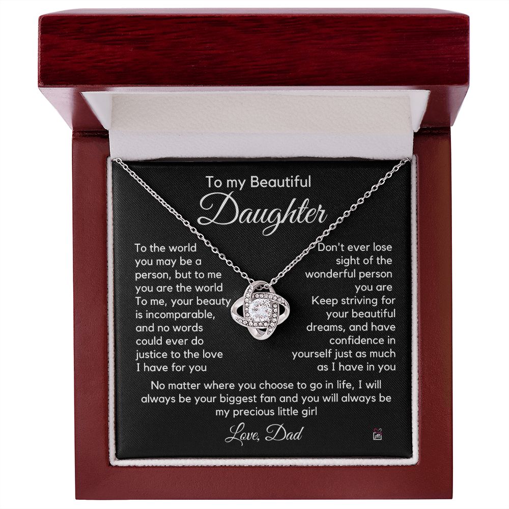 To Daughter, from Dad - To Me You Are The World - Love Knot Necklace -PM055