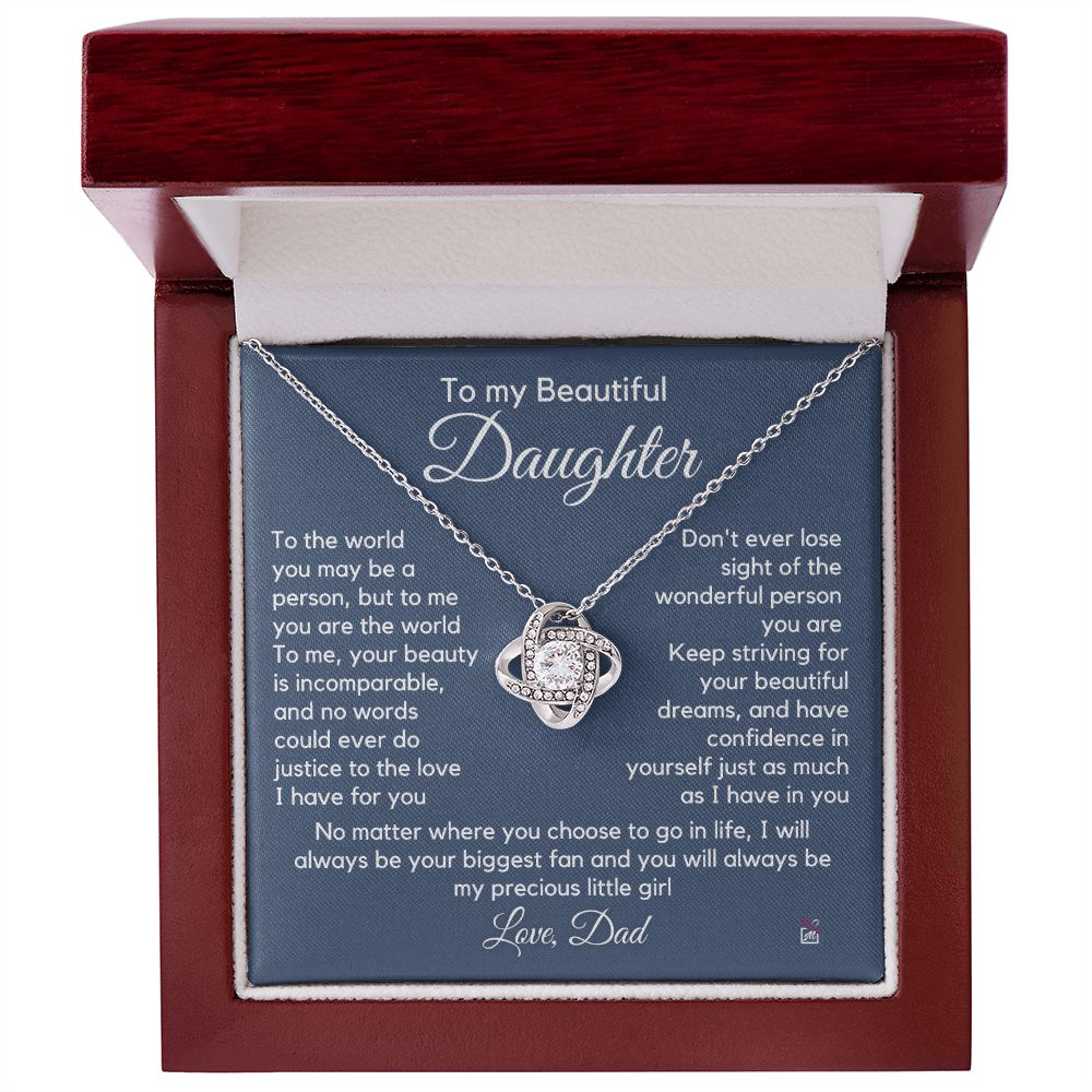 To Daughter, from Dad - To Me You Are The World - Love Knot Necklace PM063