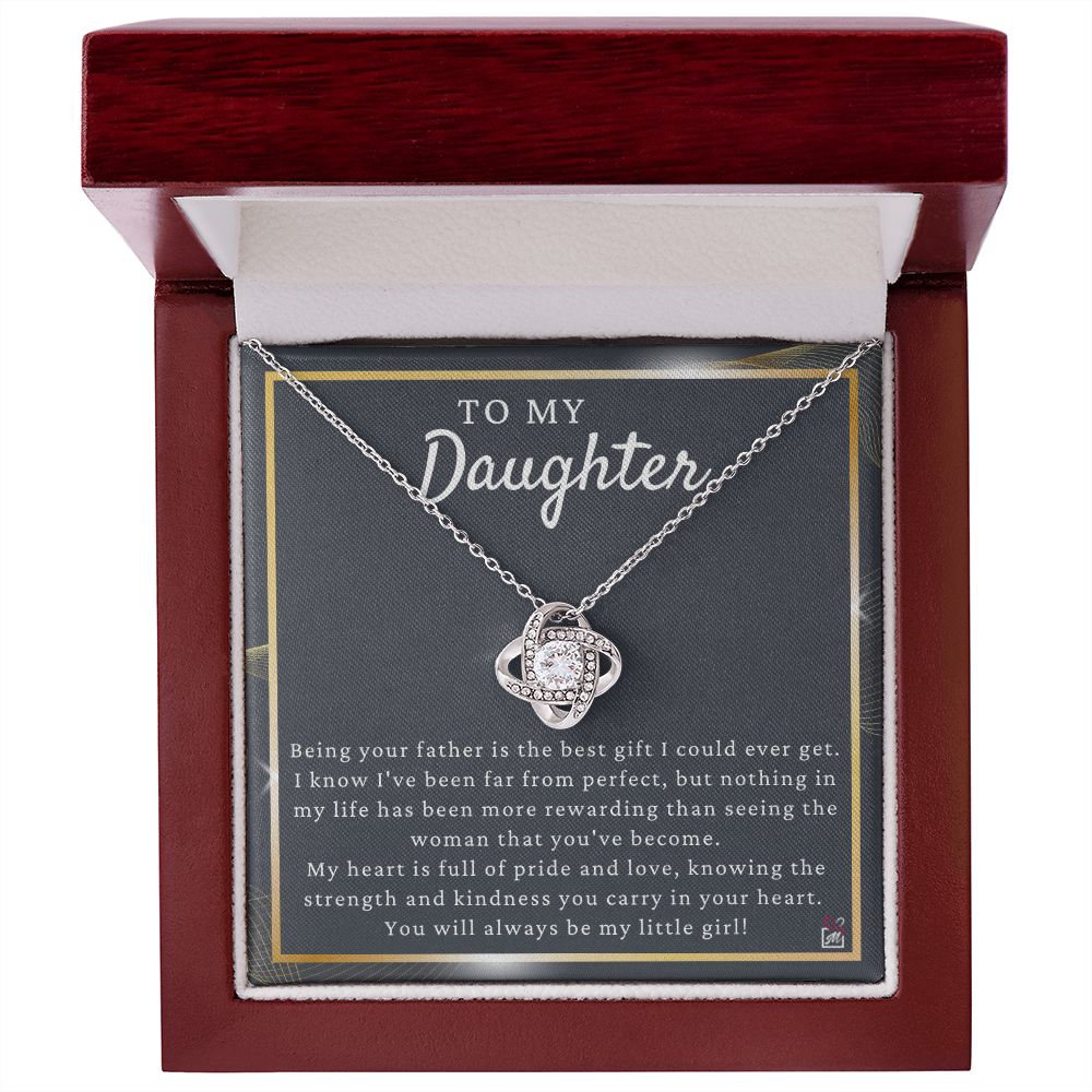 To Daughter from Dad - May Be Far From Perfect - Love Knot Necklace