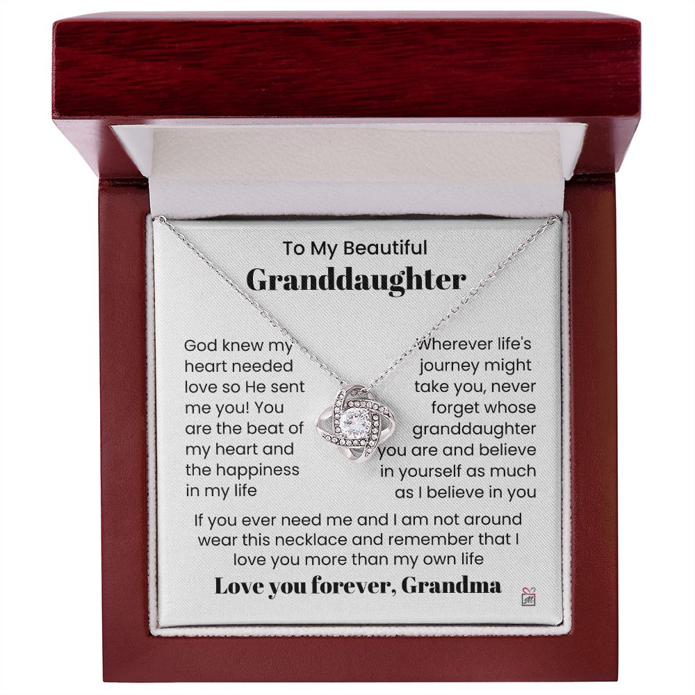 To Granddaughter, from Grandma - God Sent Me You - Love Knot Necklace