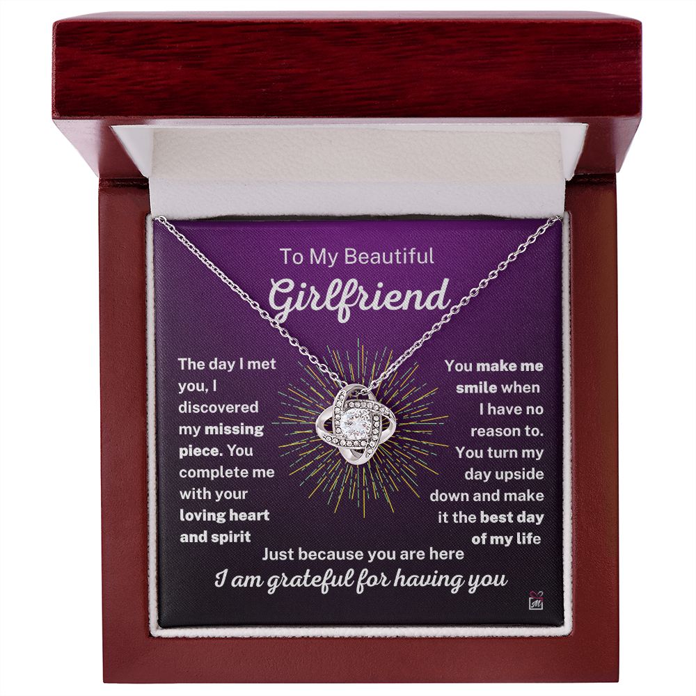 To Girlfriend - You Turn My Day Upside Down - Love knot Necklace