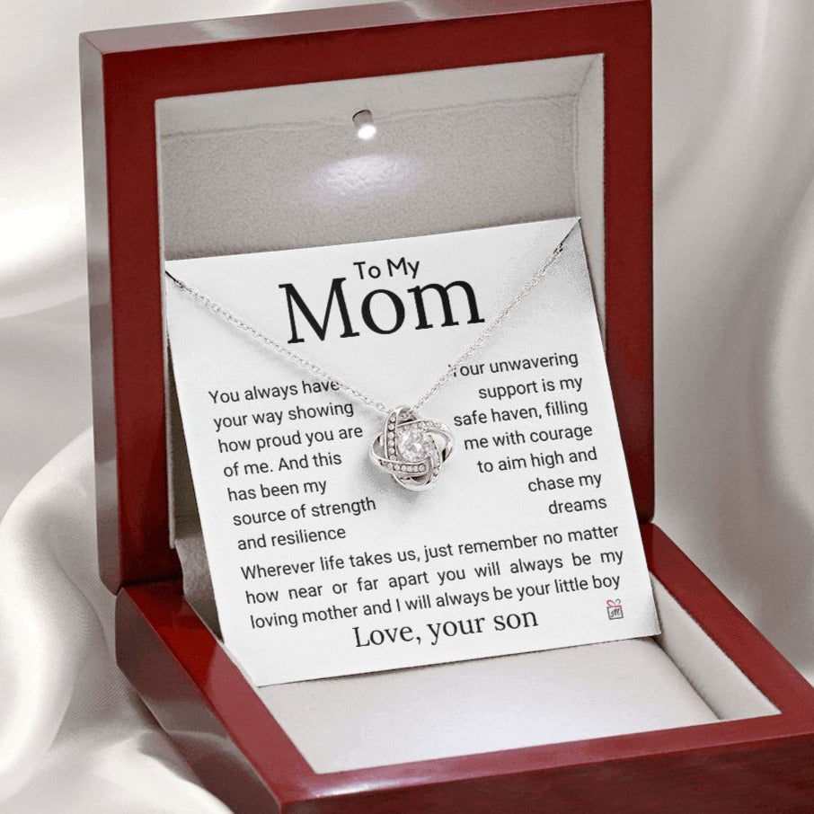 To Mom, from Son - My Source Of Strength - Love Knot Necklace