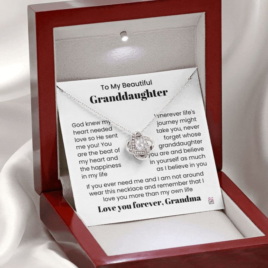To Granddaughter, from Grandma - God Sent Me You - Love Knot Necklace