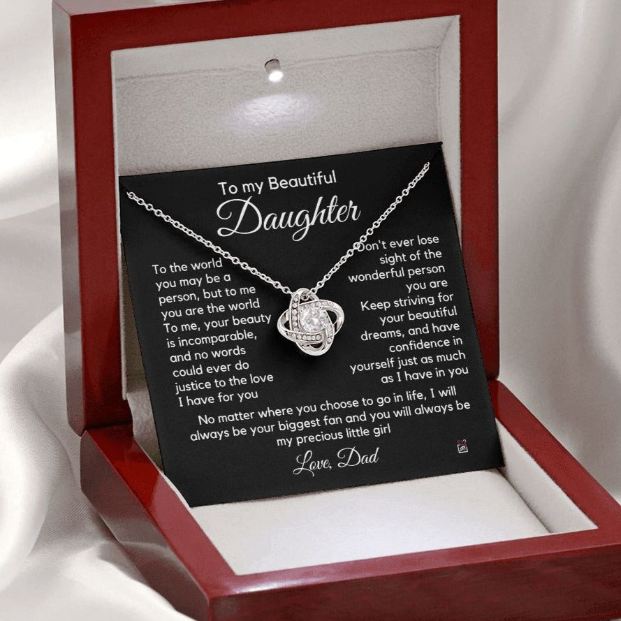 To Daughter, from Dad - To Me You Are The World - Love Knot Necklace -PM055