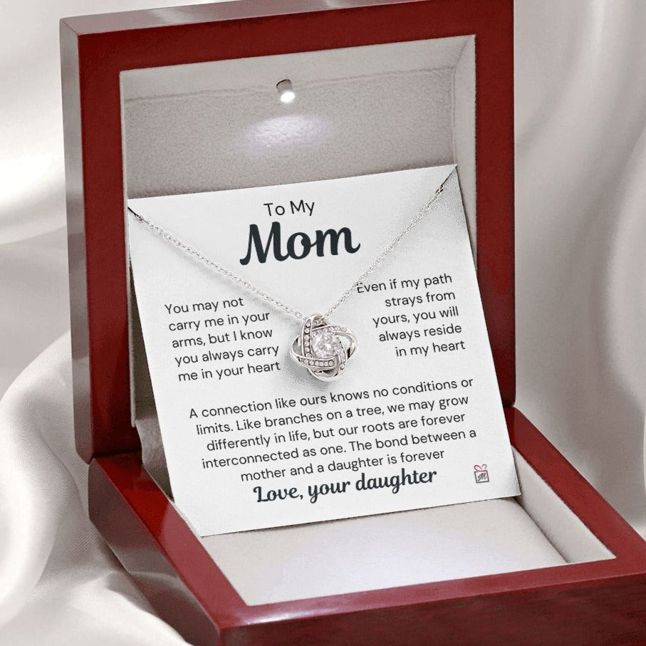 To Mom, from Daughter - You Always Reside In My Heart - Love Knot Necklace