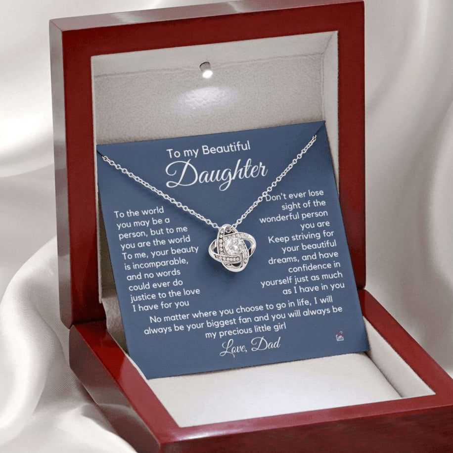 To Daughter, from Dad - To Me You Are The World - Love Knot Necklace PM063