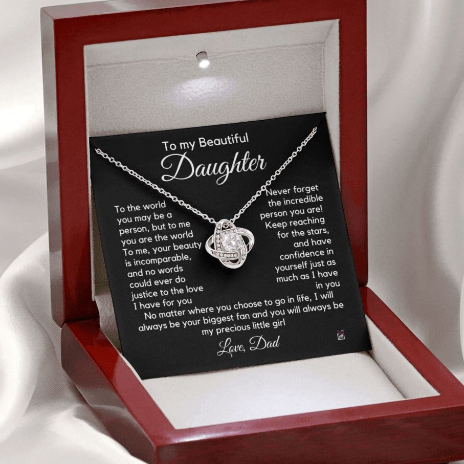 To Daughter, from Dad - To Me You Are The World - Love Knot Necklace PM066