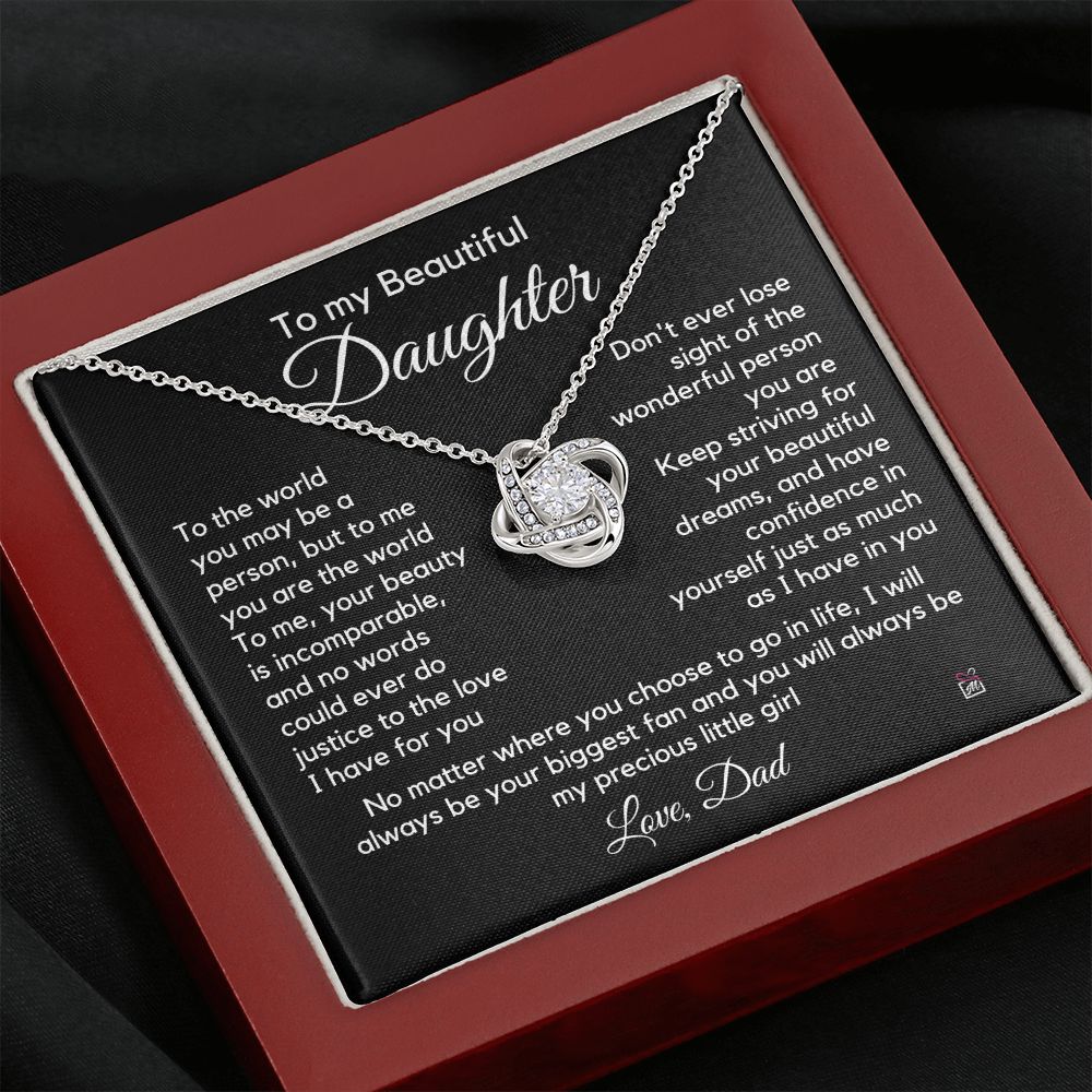 To Daughter, from Dad - To Me You Are The World - Love Knot Necklace -PM055