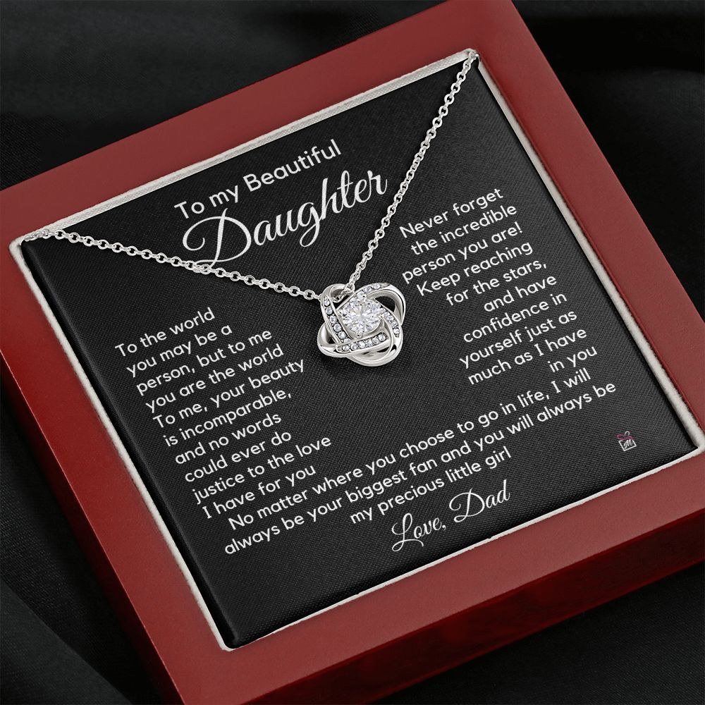 To Daughter, from Dad - To Me You Are The World - Love Knot Necklace PM066
