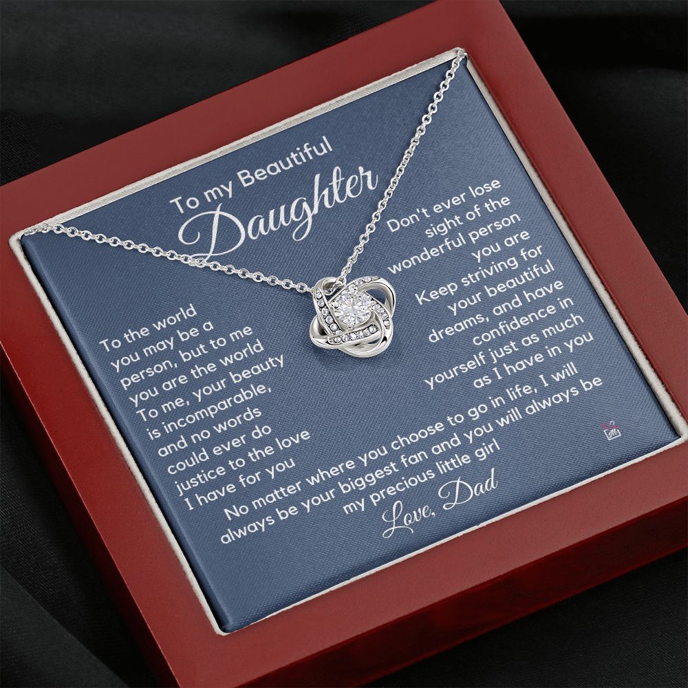 To Daughter, from Dad - To Me You Are The World - Love Knot Necklace PM063
