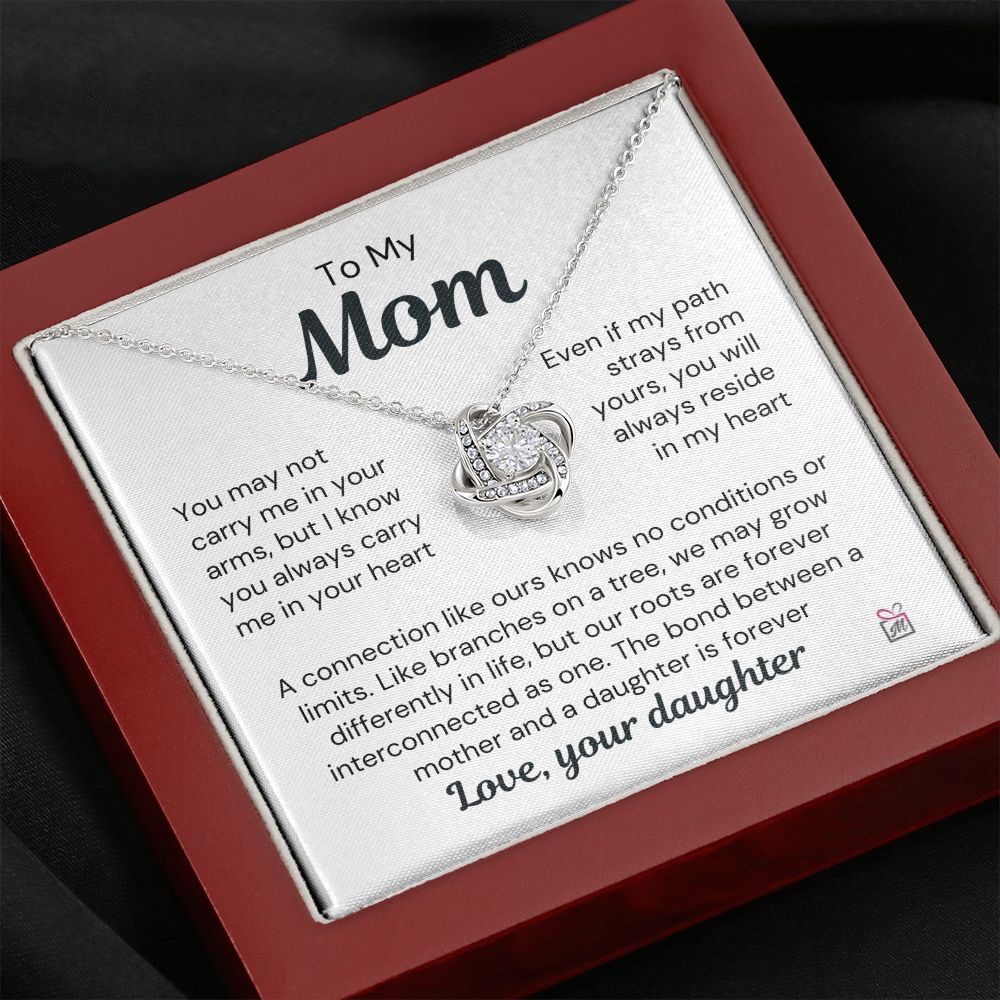 To Mom, from Daughter - You Always Reside In My Heart - Love Knot Necklace