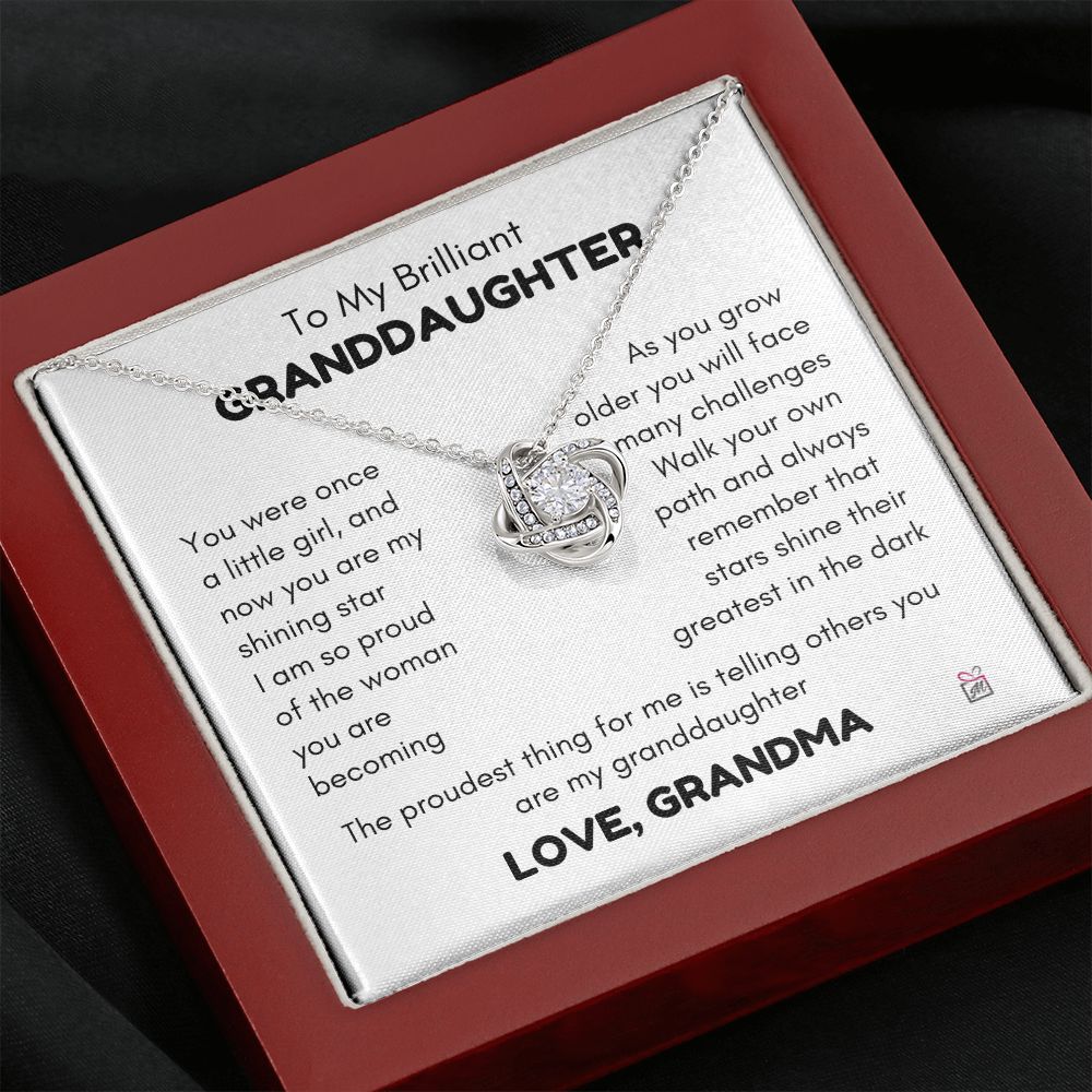 To Granddaughter, from Grandma - My Shining Star - Love Knot Necklace