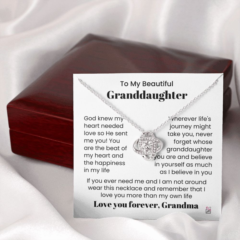 To Granddaughter, from Grandma - God Sent Me You - Love Knot Necklace