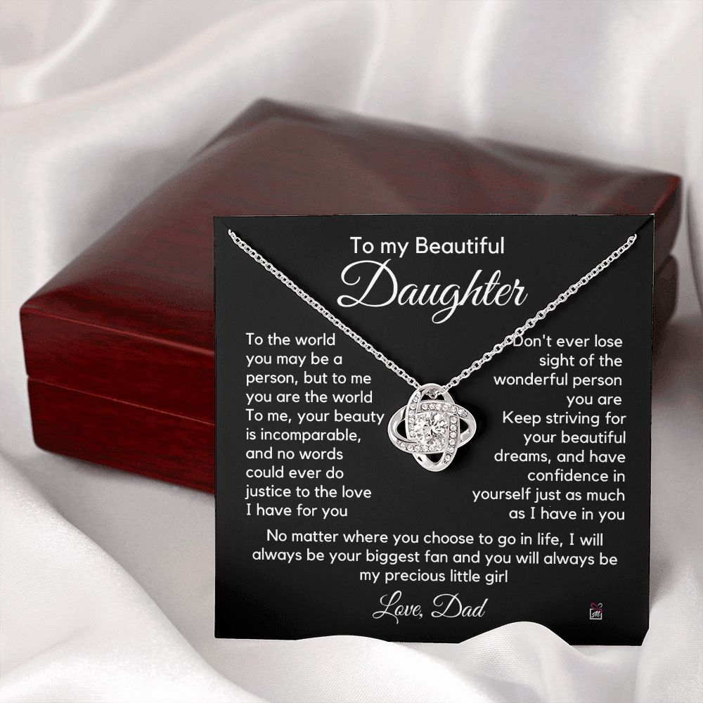 To Daughter, from Dad - To Me You Are The World - Love Knot Necklace -PM055