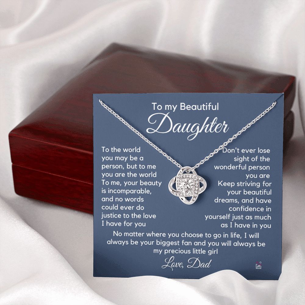 To Daughter, from Dad - To Me You Are The World - Love Knot Necklace PM063