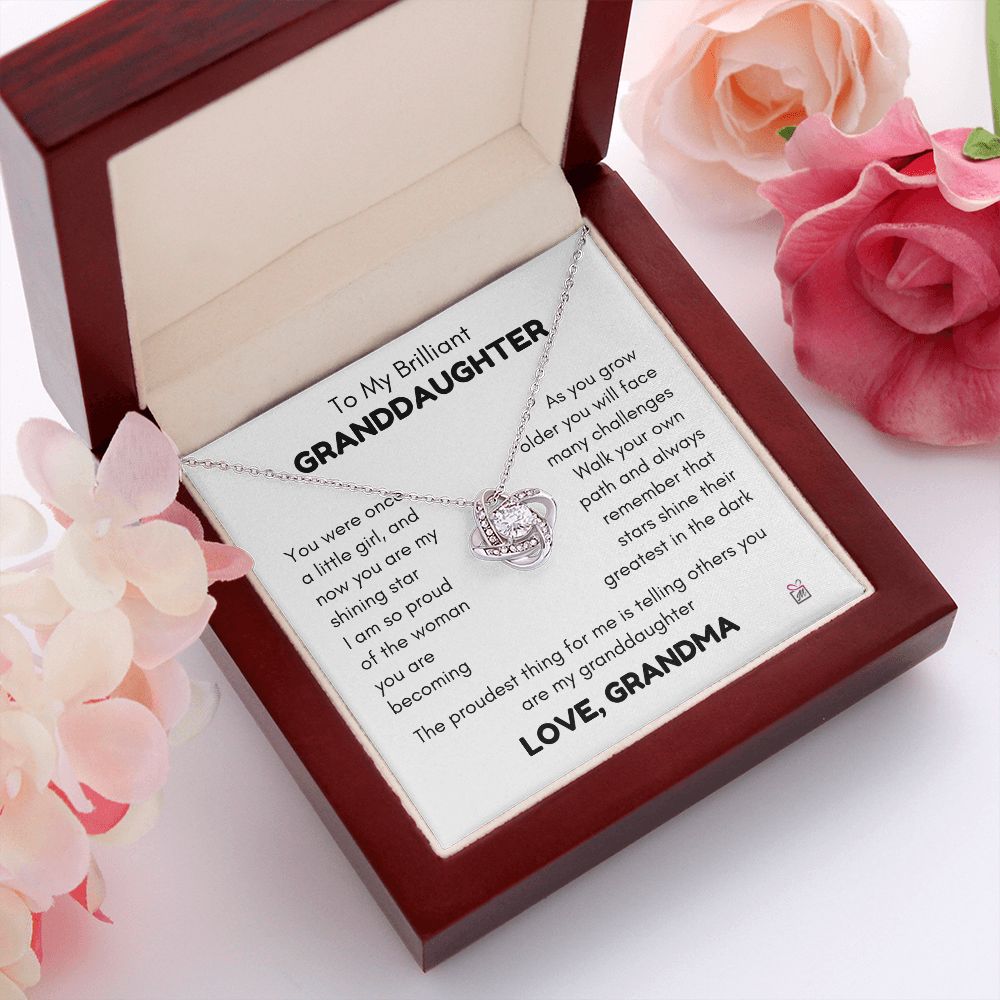 To Granddaughter, from Grandma - My Shining Star - Love Knot Necklace