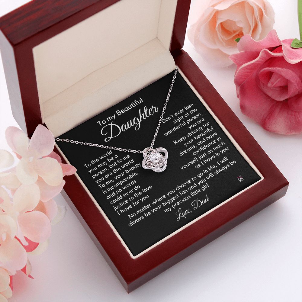 To Daughter, from Dad - To Me You Are The World - Love Knot Necklace -PM055