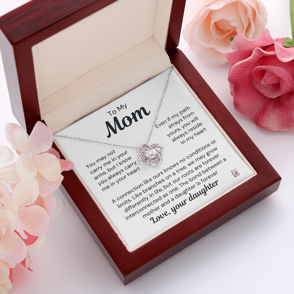 To Mom, from Daughter - You Always Reside In My Heart - Love Knot Necklace