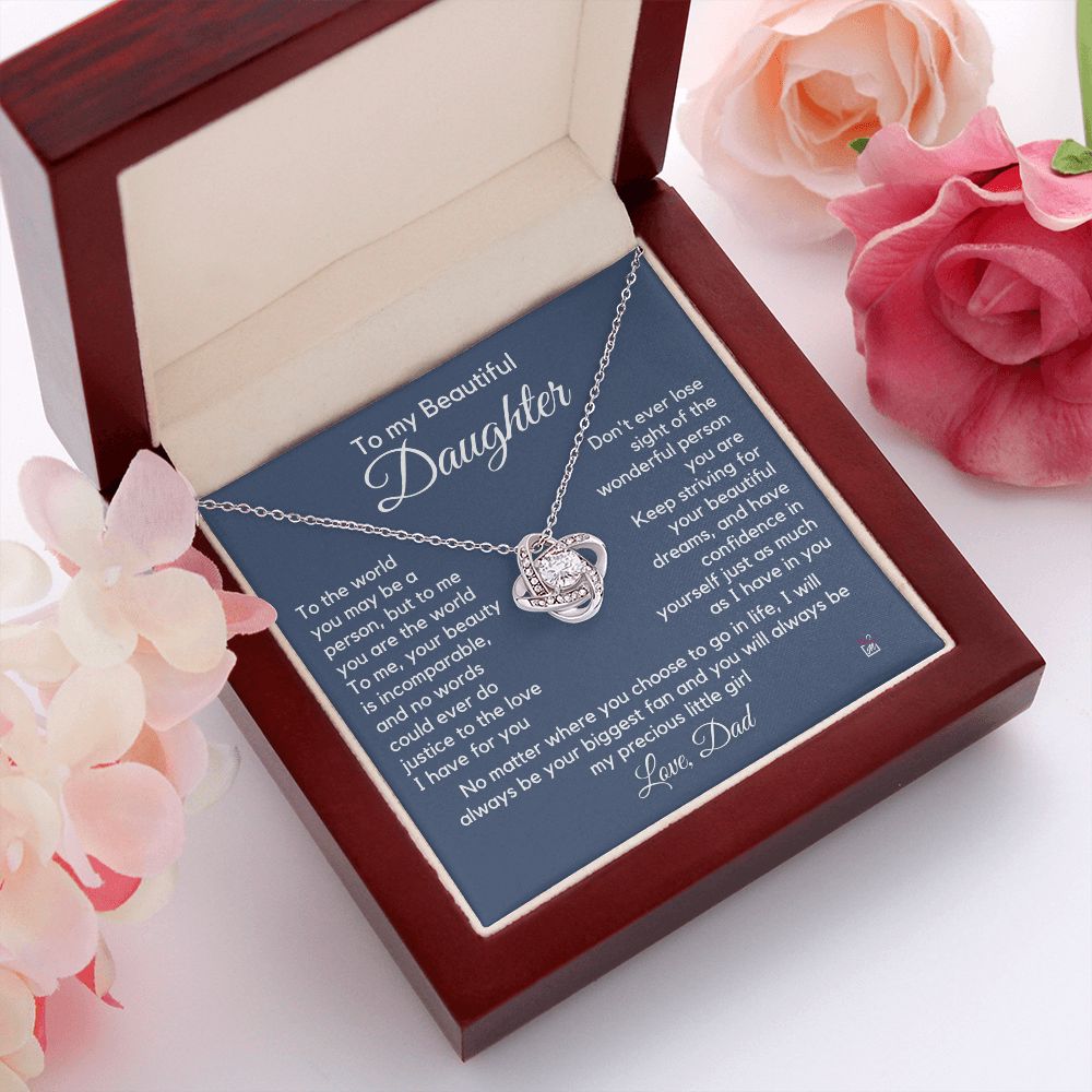 To Daughter, from Dad - To Me You Are The World - Love Knot Necklace PM063