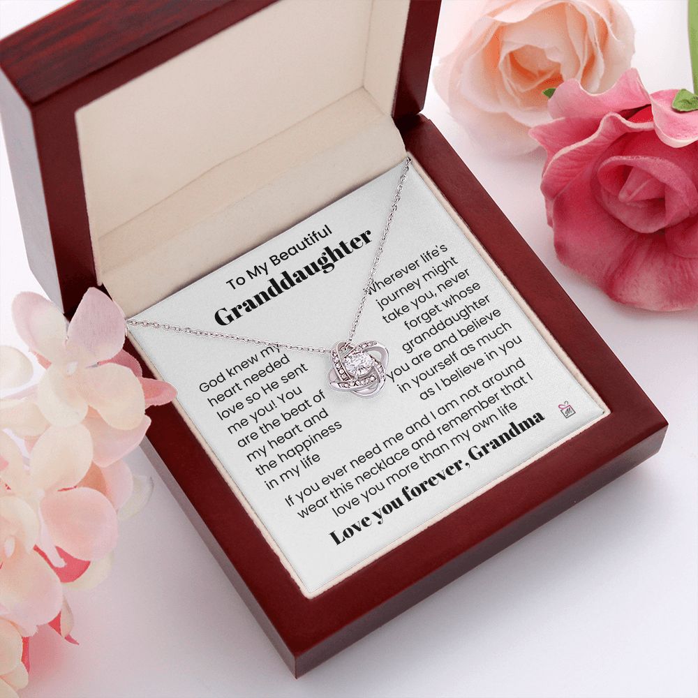 To Granddaughter, from Grandma - God Sent Me You - Love Knot Necklace
