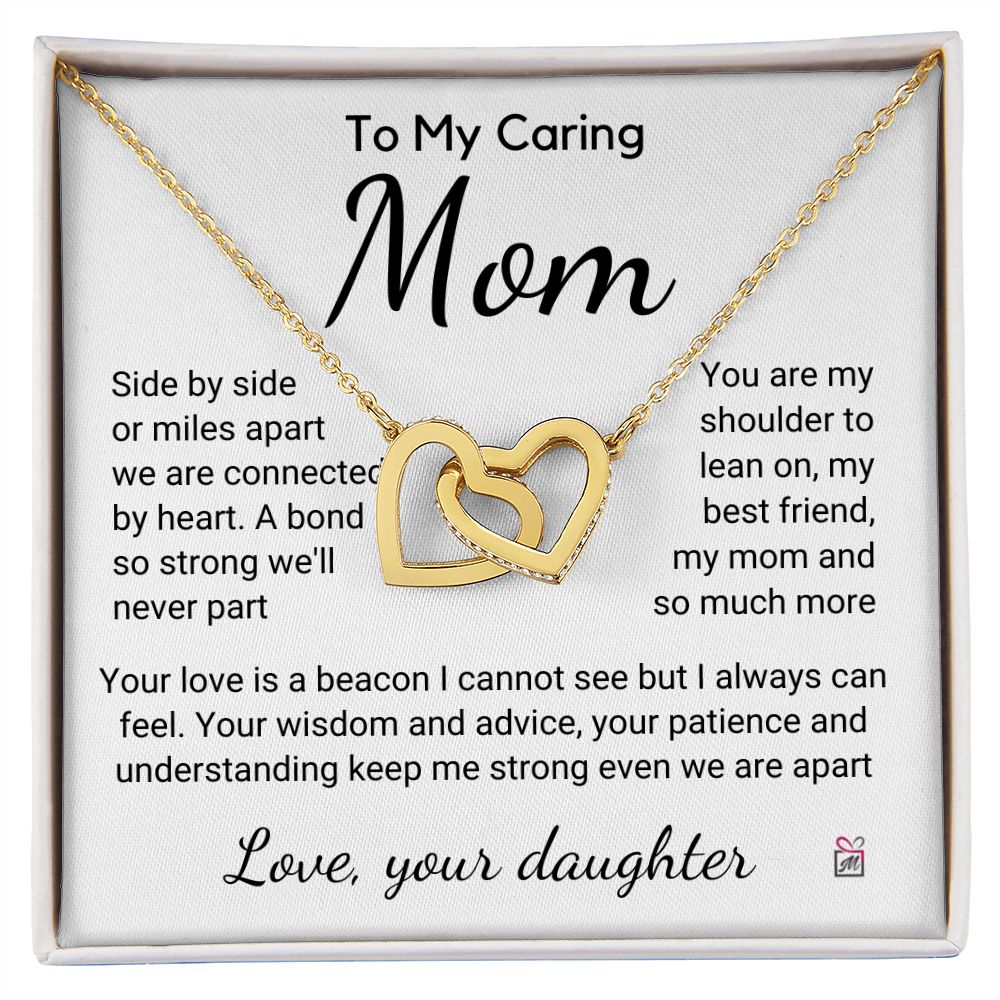 To Mom, from Daughter - Connected By Heart - Interlocking Hearts Necklace