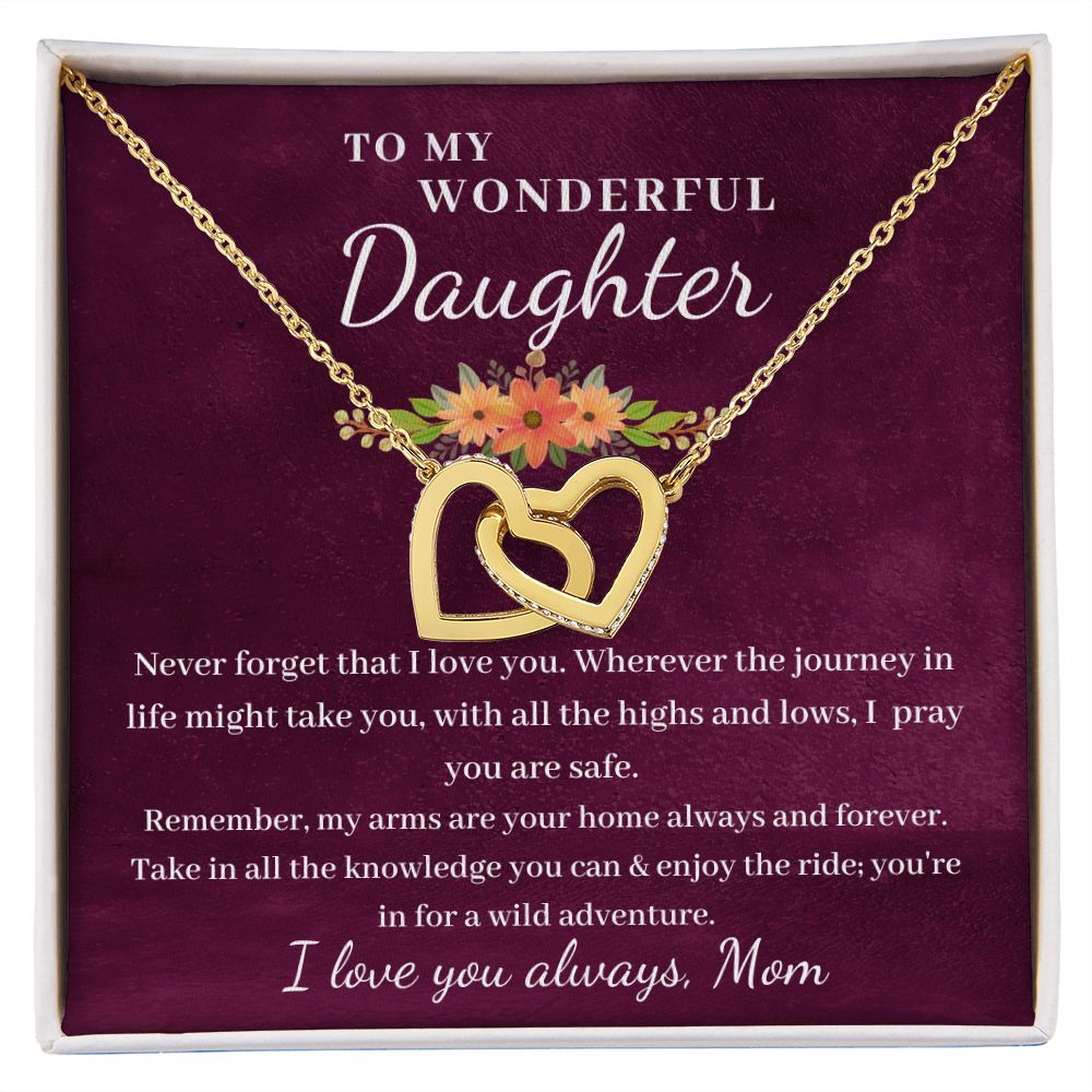 To Daughter, from Mom - My Arms Are Your Home - Interlocking Hearts Necklace
