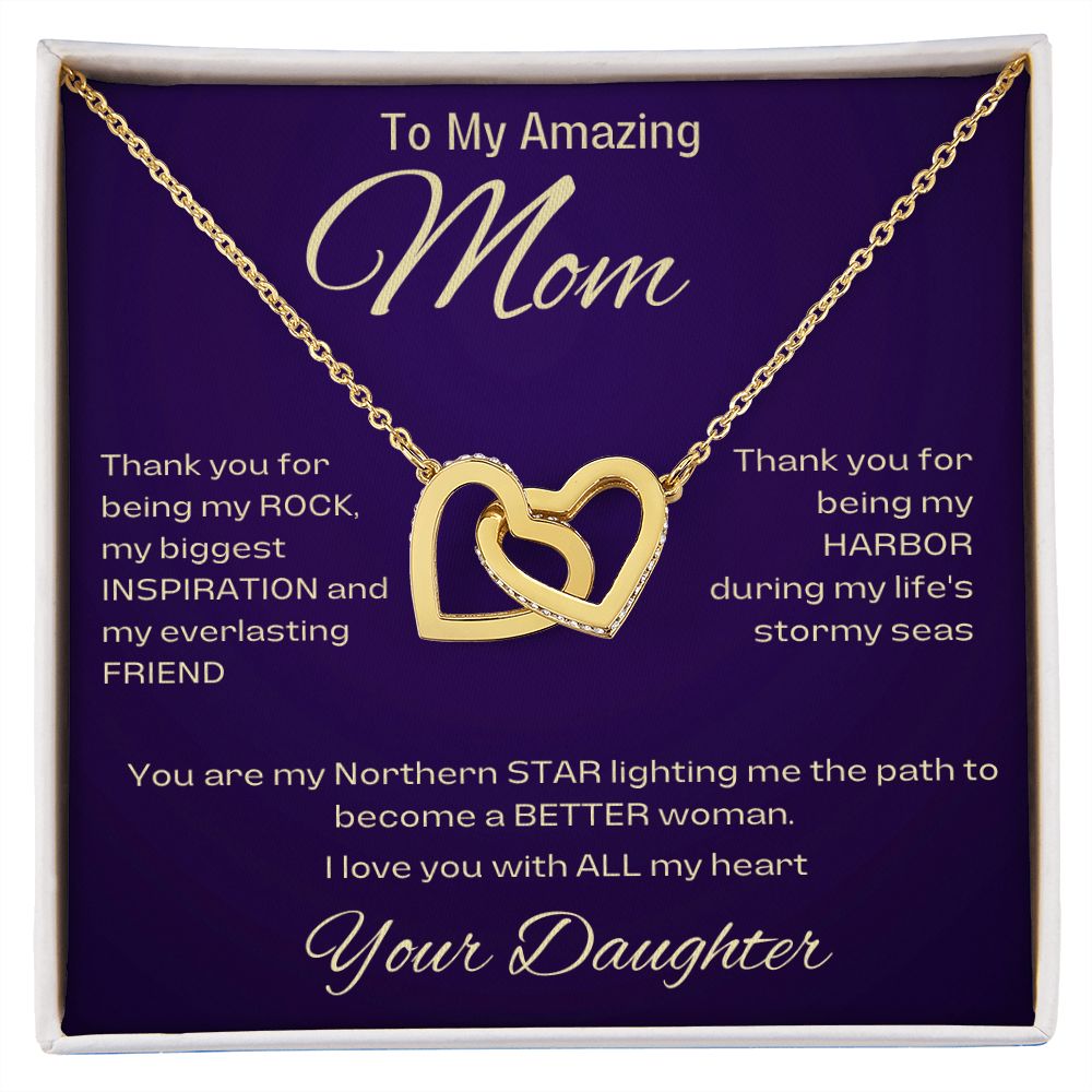 To My Amazing Mom, From Daughter - My Northern Star - Interlocking Heart Necklace
