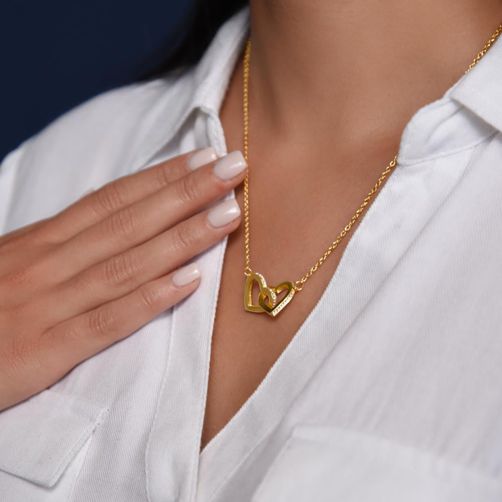 To Mom, from Daughter - Connected By Heart - Interlocking Hearts Necklace