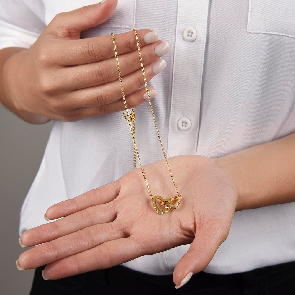To Mom, from Daughter - Connected By Heart - Interlocking Hearts Necklace