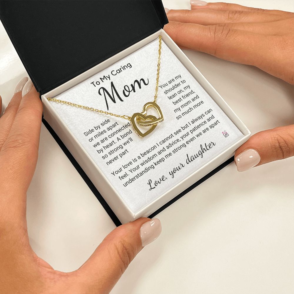 To Mom, from Daughter - Connected By Heart - Interlocking Hearts Necklace