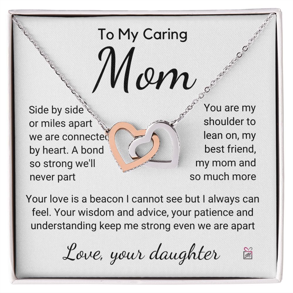 To Mom, from Daughter - Connected By Heart - Interlocking Hearts Necklace